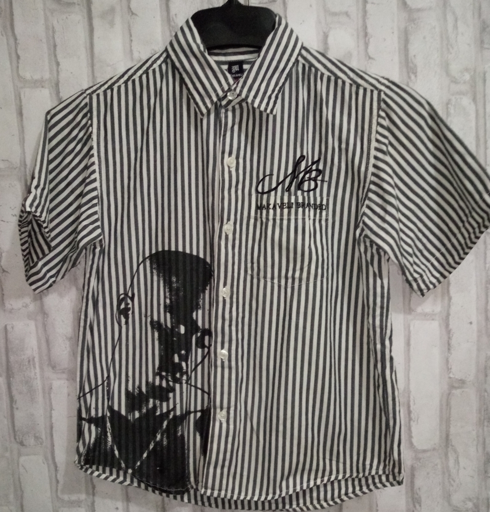Makaveli black and white striped button down shirt